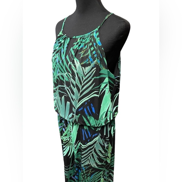 London Times Cropped Green Palm Tropical Halter Wide Leg Jumpsuit, Size 14 - Picture 5 of 9